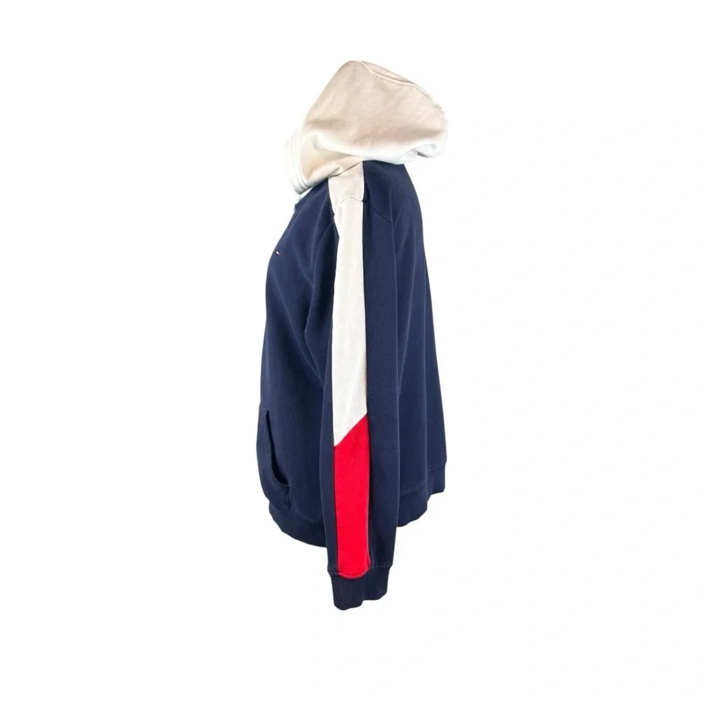 Tommy Hilfiger Navy Zip Up Hoodie Colorblock Hood Large - Picture 2 of 8